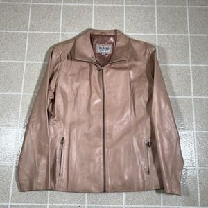 Wilson's Leather Maxima Jacket Womens XL Pink Beige Biker Y2K Vintage Full Zip
